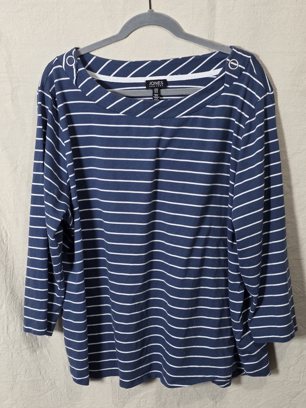 Jones New York Blue and White Striped Boatneck Top
